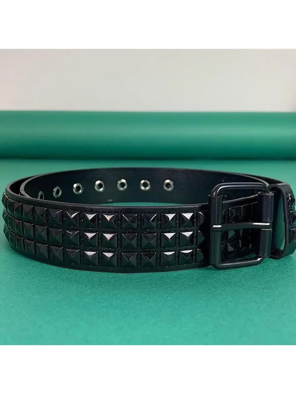 Vintage y2k 2000s Punk Style Diamond Studded black essential belt. Goth emo